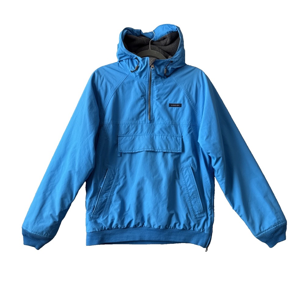 Vtg Lands End The Squall Anorak Jacket Mens S Blue Fleece Lined Pullover Hooded